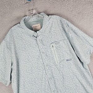 Gillz Button-Up Shirt Men Large Green Blue Fishing Fish Camp Casual Short Sleeve